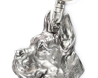 NEW, Deutsche Dogge cropped, Great Dane (pointed ears), dog keyring, key holder, limited edition, ArtDog . Dog keyring for dog lovers