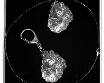 NEW, Rough Collie, dog keyring and necklace in casket, ELEGANCE set, limited edition, ArtDog . Dog keyring for dog lovers