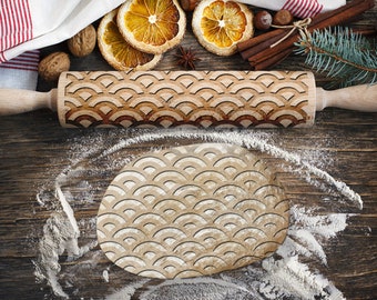 Engraved rolling pin. Original shape. WAVES pattern. Laser Engraved for cookies. Decorating roller