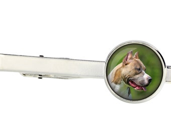 American Pit Bull Terrier. Tie clip for dog lovers. Photo jewellery. Men's jewellery. Handmade