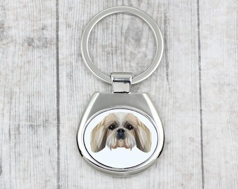A key pendant with a Shih Tzu dog. A new collection with the geometric dog . Dog keyring for dog lovers