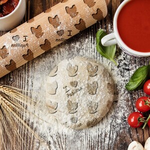 Engraved rolling pin with dog head silhouette - Papillon - Laser Engraved Rolling Pin, Embossed Rolling Pin, Roller for Cookies