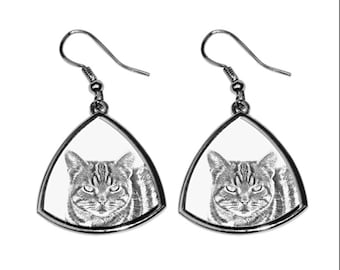 Manx cat, collection of earrings with images of purebred cats, unique gift. Collection!