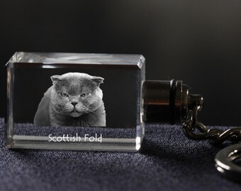 Scottish Fold, Cat Crystal Keyring, Keychain, High Quality, Exceptional Gift