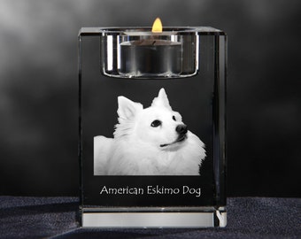 American eskimo dog, crystal candlestick with dog, souvenir, decoration, limited edition, Collection