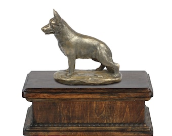 Exclusive Urn for dog’s ashes with a German Shepherd statue, ART-DOG. New model Cremation box, Custom urn.