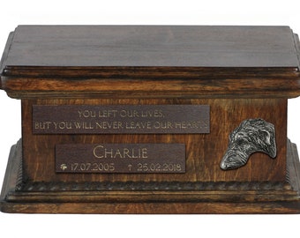 Urn for dog’s ashes with relief and sentence with your dog name and date - Scottish deerhound, ART-DOG. Low model.