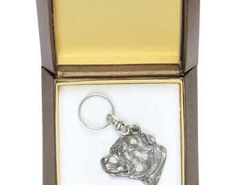 NEW, Staffordshire Bull Terrier, dog keyring, key holder, in casket, limited edition, ArtDog . Dog keyring for dog lovers