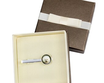 Bichon Frise. Tie clip with box for dog lovers. Photo jewellery. Men's jewellery. Handmade