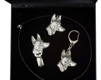 NEW, Pharaoh Hound, dog keyring, necklace and clipring in casket, DELUXE set, limited edition, ArtDog . Dog keyring for dog lovers