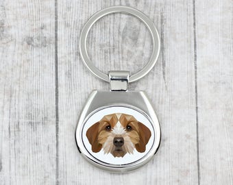 A key pendant with a Basset Fauve de Bretagne dog. A new collection with the geometric dog . Dog keyring for dog lovers
