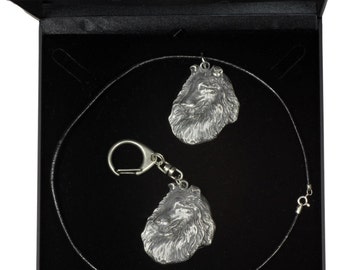 NEW, Rough Collie, dog keyring and necklace in casket, DELUXE set, limited edition, ArtDog . Dog keyring for dog lovers