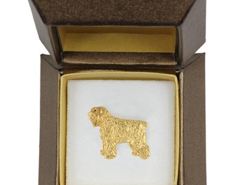 NEW, Flandres Cattle Dog, dog pin, in casket, gold plated, limited edition, ArtDog