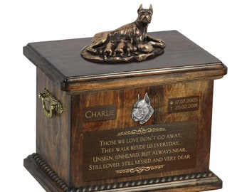 Boxer mother - Exclusive Urn for dog ashes with a statue, relief and inscription. ART-DOG. Cremation box, Custom urn.