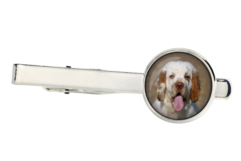 Clumber Spaniel. Tie clip for dog lovers. Photo jewellery. Men#