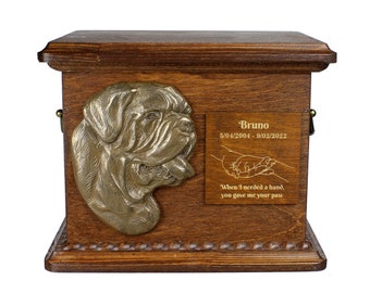 Dogue de bordeaux Urn for Dog Ashes, Personalized Memorial with Relief, Pet’s Name and Quote, Custom urn for dog's ashes