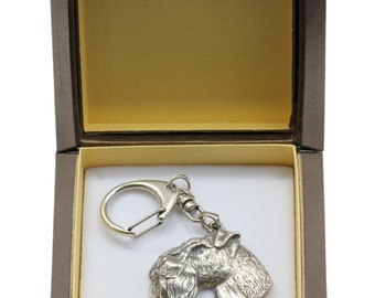 NEW, Kerry Blue Terrier, dog keyring, key holder, in casket, limited edition, ArtDog . Dog keyring for dog lovers