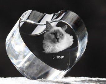 Birman cat, crystal heart with cat, souvenir, decoration, limited edition, Collection
