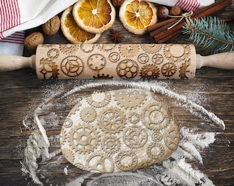 Engraved rolling pin. Original shape. RACKS pattern. Laser Engraved for cookies. Decorating roller