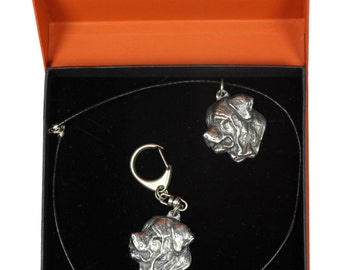 NEW, Tosa Inu, dog keyring and necklace in casket, PRESTIGE set, limited edition, ArtDog . Dog keyring for dog lovers