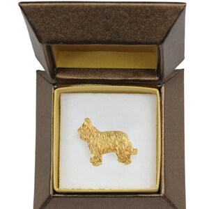 NEW, Briard, dog pin, in casket, gold plated, limited edition, ArtDog