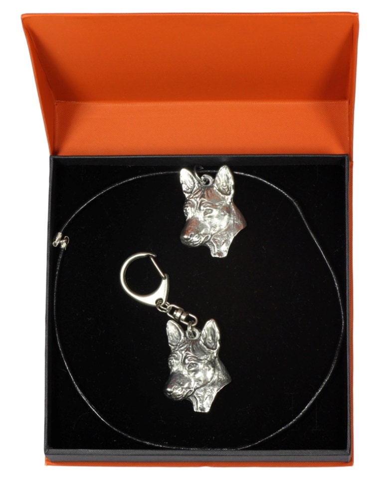 NEW Basenji dog keyring and necklace in casket PRESTIGE Etsy