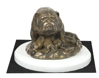 Bulldog, English Bulldog, dog on white wooden base statue, limited edition, ArtDog