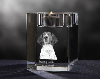 Treeing walker coonhound - crystal candlestick with dog, souvenir, decoration, limited edition, Collection