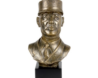 Charles de Gaulle Statue, Cold Cast Bronze Sculpture, Marble Base, Home and Office Decor, Trophy, Statuette