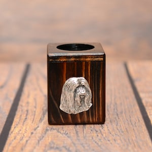 Bearded Collie  - Kubisch kerzenständer aus Holz mit Hound , Souvenir, Dekoration, limitierte Auflage, ArtDog