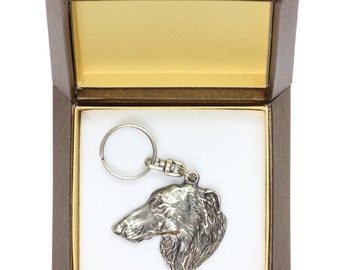 NEW, Borzoi, Russian Wolfhound, dog keyring, key holder, in casket, limited edition, ArtDog . Dog keyring for dog lovers