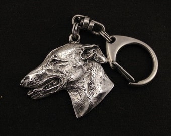 Grey Hound, English Greyhound, dog keyring, keychain, limited edition, ArtDog . Dog keyring for dog lovers