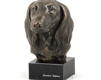 Dachshund Longhaired, dog marble statue, limited edition, ArtDog. Made of cold cast bronze. Perfect gift. Limited edition