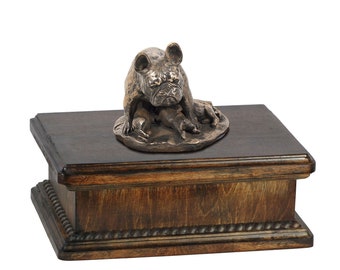 Exclusive Urn for dog’s ashes with a French Bulldog mama statue, ART-DOG. New model Cremation box, Custom urn.