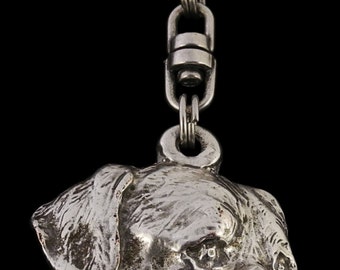 Rottweiler Keychain, Silver Plated Dog Key Ring, Rottie Owner Gift, Art-Dog