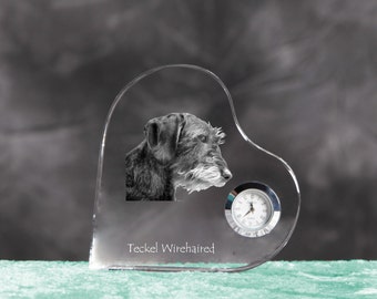 Dachshund- crystal clock in the shape of a heart with the image of a pure-bred dog.