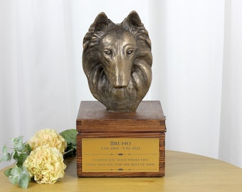 Belgian Shepherd urn for dog's ashes, Urn with engraving and sculpture of a dog, Urn with dog statue and engraving, Custom urn for a dog