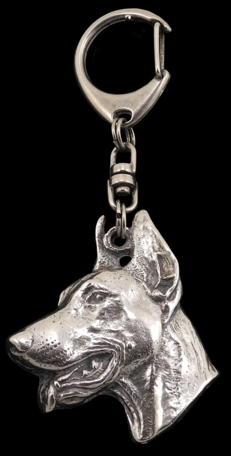 Porte-clés Doberman Pinscher En Acier Inoxydable Et Verre Noir - Cadeau Pour Dog Dad Et Dog Mom