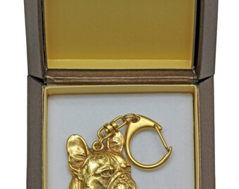 NEW, French Bulldog (right oriented), millesimal fineness 999, dog keyring, in casket, keychain, limited edition, ArtDog