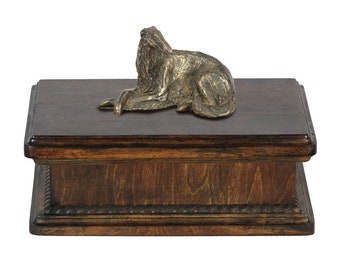 Exclusive Urn for dog’s ashes with a Borzoi, Russian Wolfhound lying statue, ART-DOG. New model Cremation box, Custom urn.