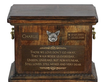 Urn for dog’s ashes with relief and sentence with your dog name and date - Chihuahua, ART-DOG. Cremation box, Custom urn.