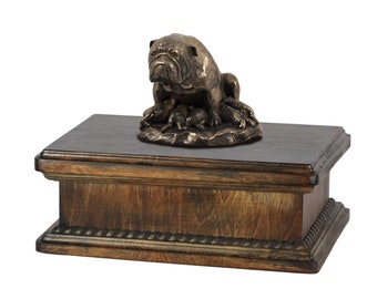 Exclusive Urn for dog’s ashes with a Bulldog, English Bulldog mama statue, ART-DOG. New model Cremation box, Custom urn.