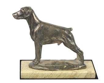 Dobermann , dog sand marble base statue, limited edition, ArtDog. Made of cold cast bronze. Solid, perfect gift. Limited edition.