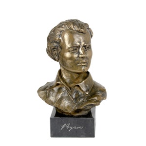 George Gordon Byron Statue, Cold Cast Bronze Sculpture, Marble Base, Home and Office Decor, Trophy, Statuette