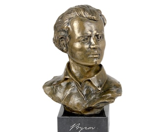 George Gordon Byron Statue, Cold Cast Bronze Sculpture, Marble Base, Home and Office Decor, Trophy, Statuette