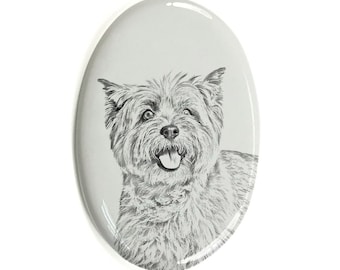 Cairn Terrier - Gravestone oval ceramic tile with an image of a dog.