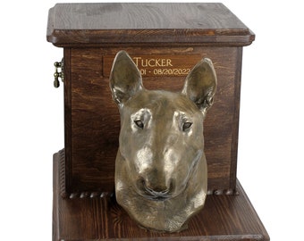 Bull Terrier Big Urn for Dog Ashes, Cutomizable urn, Urn for dog with statue, Dog memorial with sculpture