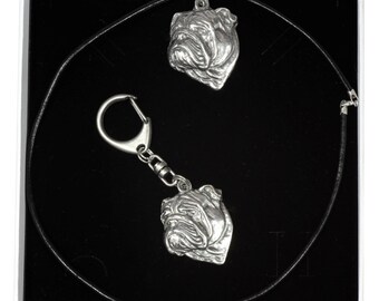 NEW, Bulldog, dog keyring and necklace in casket, ELEGANCE set, limited edition, ArtDog . Dog keyring for dog lovers