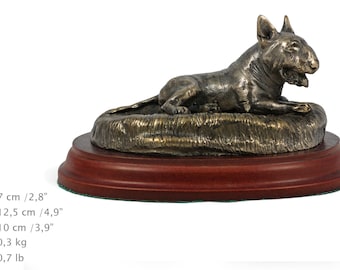 Bull Terrier (lying happy), dog wooden base statue, limited edition, ArtDog