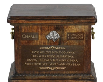 Urn for dog’s ashes with relief and sentence with your dog name and date - Vizsla, ART-DOG. Cremation box, Custom urn.